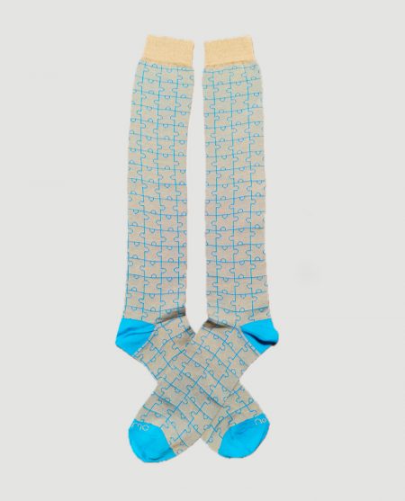 Calzini Puzzle Ferni uomo kaky/turchese